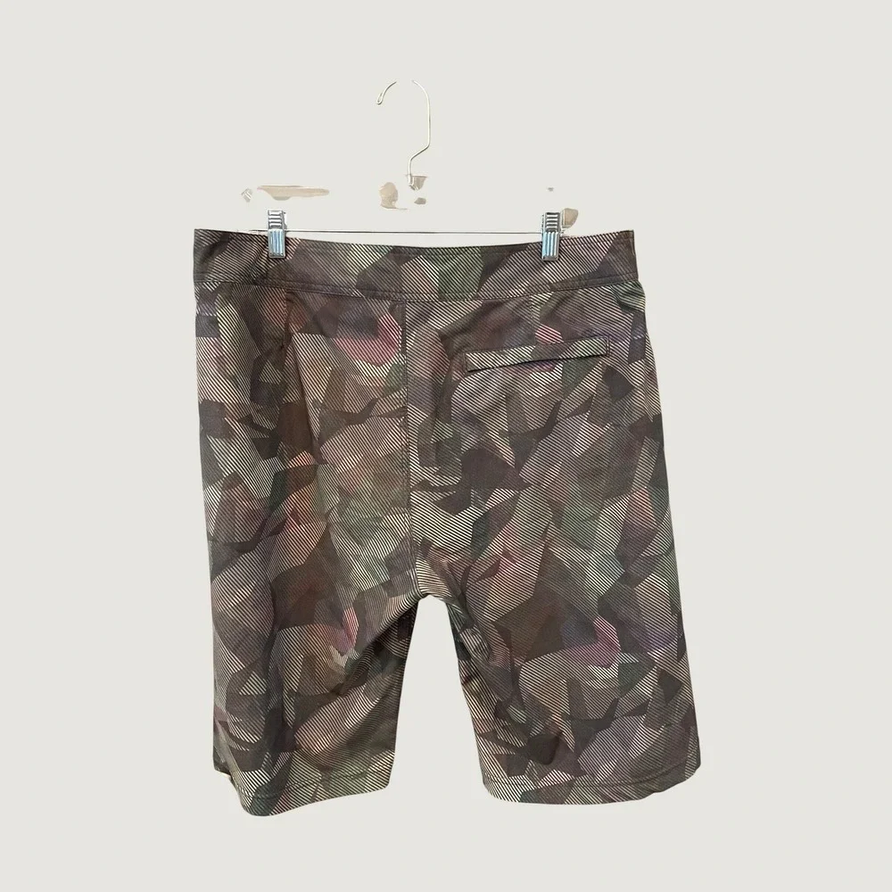 prAna Mens Camo Stripe Board Shorts Size 35 Multi Color UPF 50+ Swim Trunks